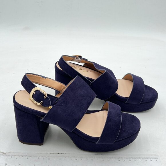 FOWT Navy Open Toe Platfrom Sandals Chunky Heel Slingbacks Buckle Wide Band Shoe - Picture 4 of 8